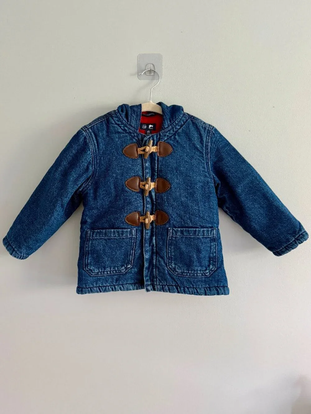 Gap x Paddington Denim Toggle Jacket Hooded Fleece Lined Coat 3T